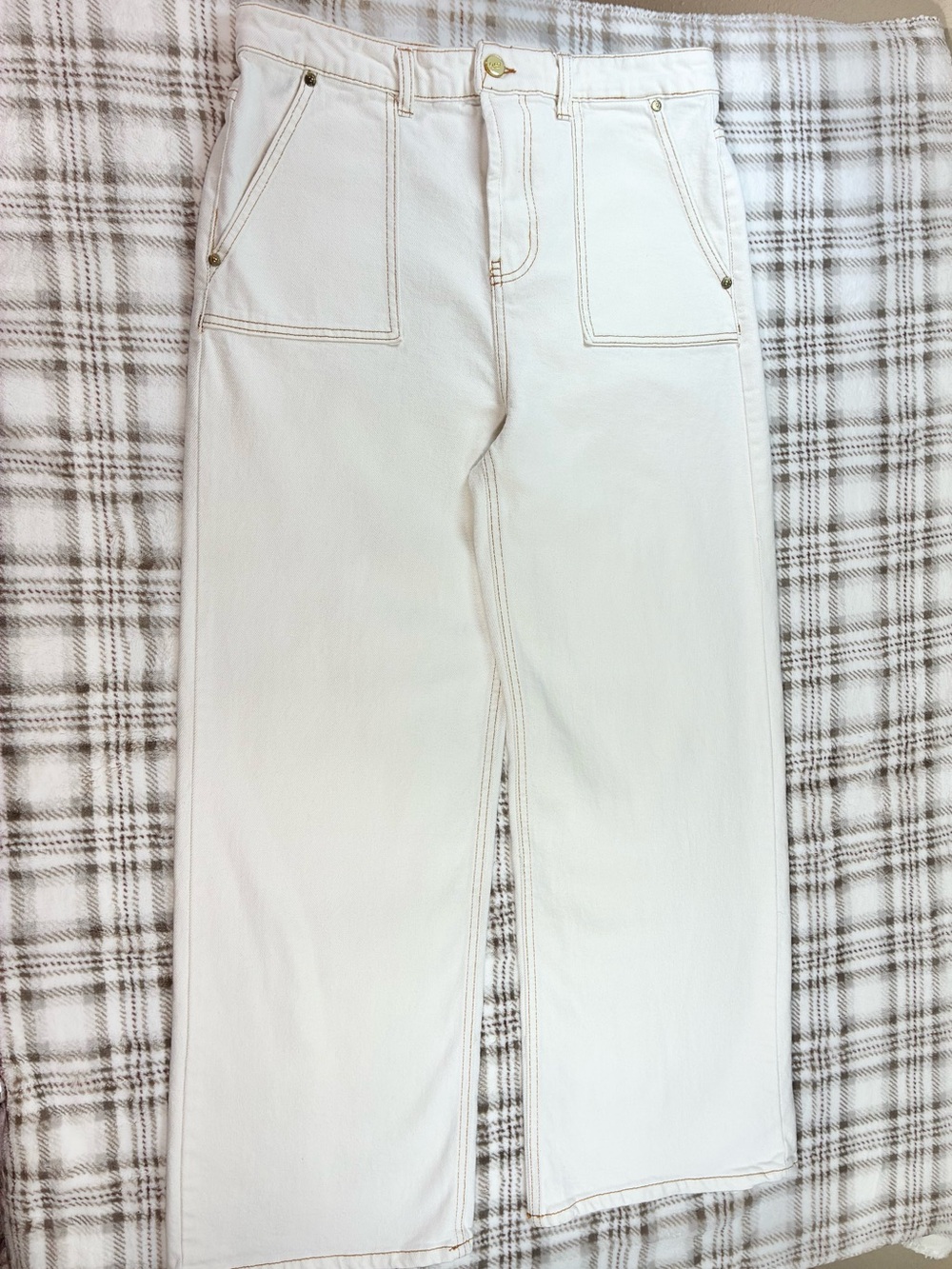 Oat New York Wide Leg Denim Pants P0164-HG Cream Contrast Stitch Women’s Size 12